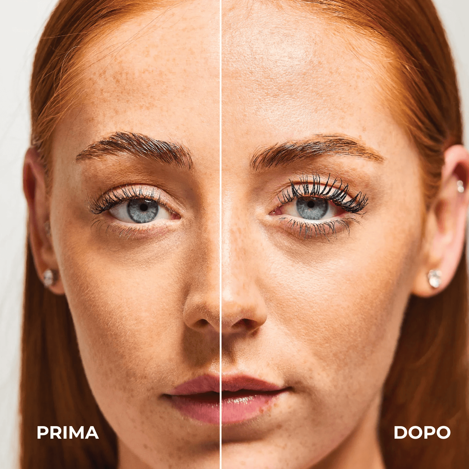 Prima e dopo l’applicazione di Luria Longlash Crescita Mascara con ciglia più lunghe e folte