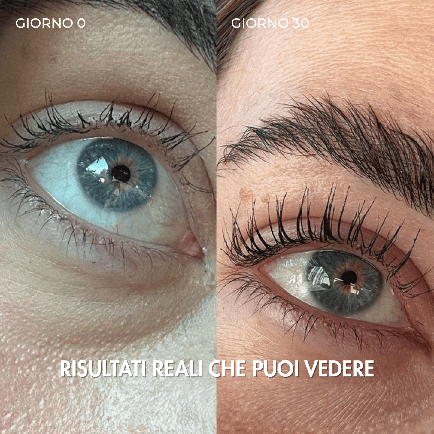 Risultati reali dopo un mese con il siero ciglia LURIA, crescita uniforme e ciglia più lunghe.