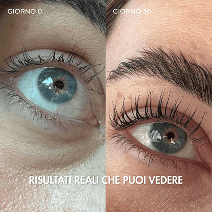 Risultati reali dopo un mese con il siero ciglia LURIA, crescita uniforme e ciglia più lunghe.