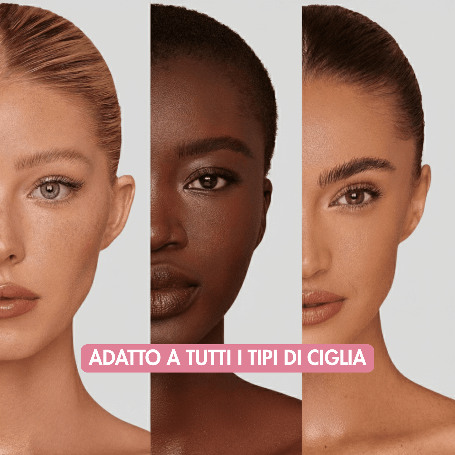 Tre donne con diversi tipi di ciglia che mostrano i risultati del siero ciglia LURIA, adatto a tutti i tipi