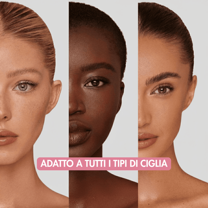 Tre donne con diversi tipi di ciglia che mostrano i risultati del siero ciglia LURIA, adatto a tutti i tipi